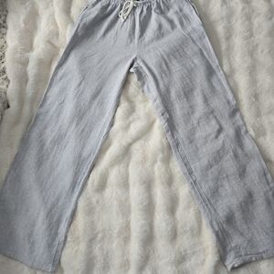 Aeropostale Pull On Linen Blend Lounge Pants Women M Blue White Stripe Elastic W